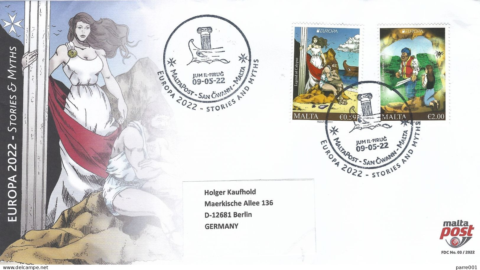 Malta 2022 San Gwann Myths & Legends Calypso EUROPA FDC Cover - 2022