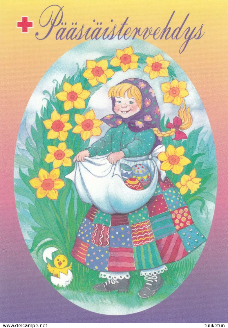 Postal Stationery - Easter - Daffodils - Girl Holding Eggs - Red Cross 2001 - Suomi Finland - Postage Paid - Ganzsachen