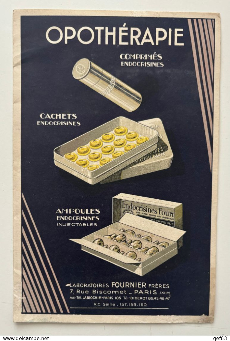 Opothérapie - Comprimés Endocrisines - Cachets Endocrisines - Ampoules Endocrisines Onjectables - Laboratoires Fournier - Pubblicitari