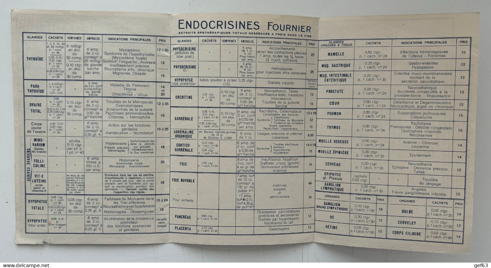 Opothérapie - Comprimés Endocrisines - Cachets Endocrisines - Ampoules Endocrisines Onjectables - Laboratoires Fournier - Pubblicitari