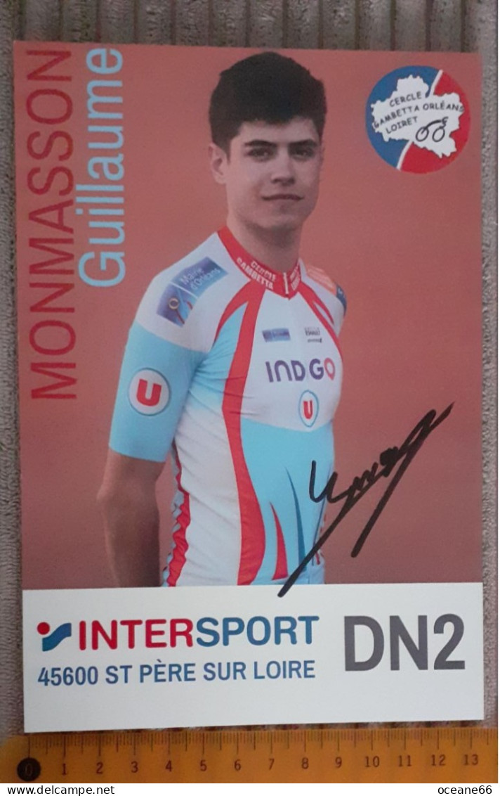 Autographe Monmasson Guillaume Cercle Gambetta Orléans Inter Sport DN2 Format 13.5 X 19.5 Cm 2019 - Ciclismo