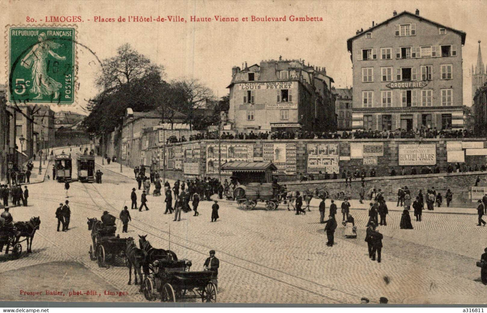 87 - LIMOGES- PLACE DE L' HOTEL DE VILLE- HAUTE VIENNE ET BOULEVARD GAMBETTA-EDITEUR PROSPER BATIER - Limoges