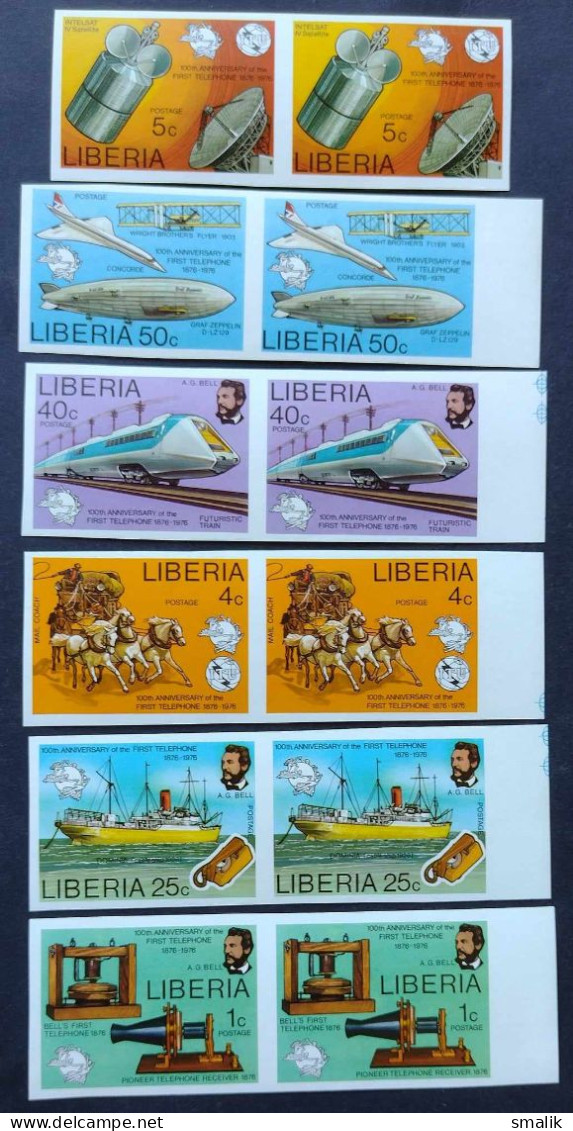 LIBERIA 1976 - 100th Anniversary First Telephone, Graham Bell, UPU Logo ERROR IMPERF PAIR Complete Set, MNH Very Fine - Liberia