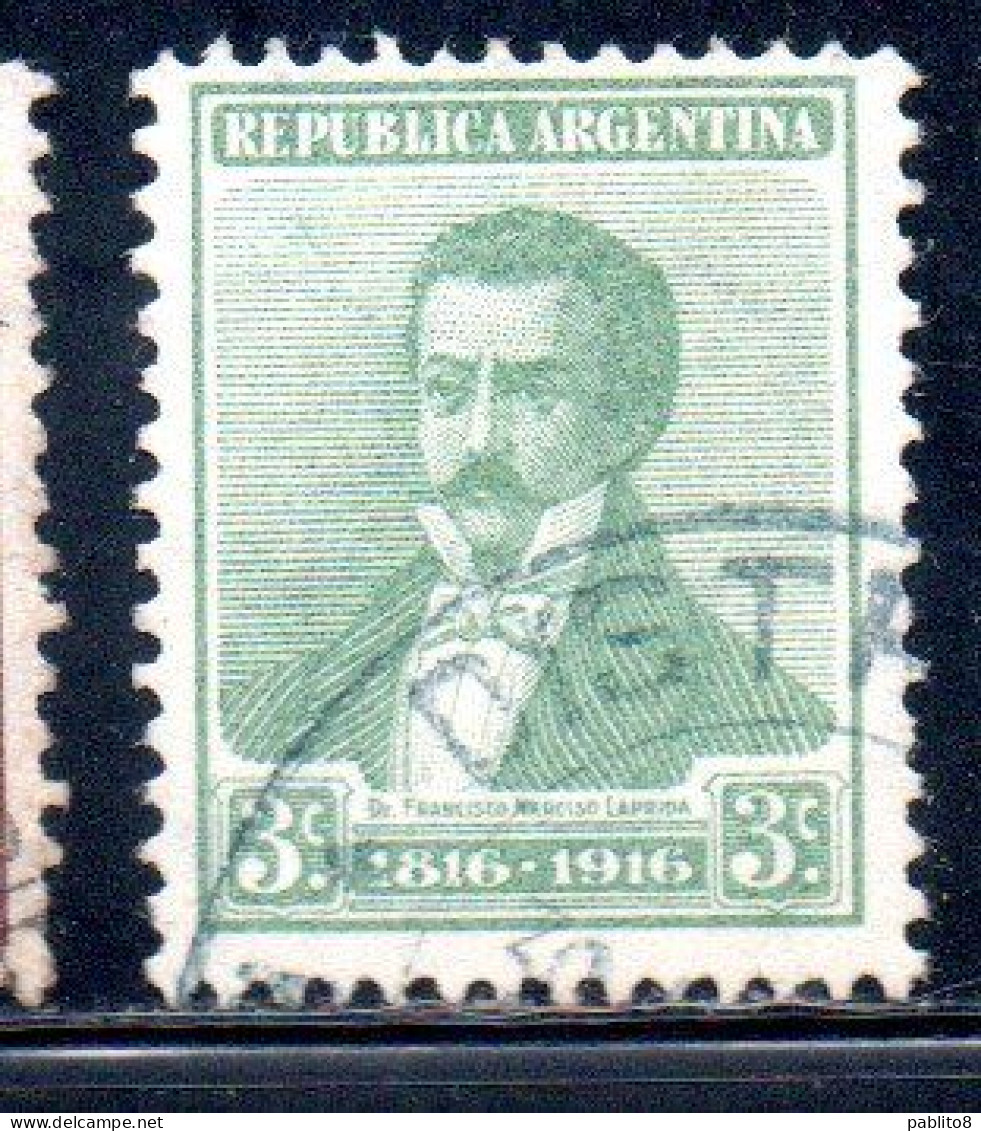 ARGENTINA 1916 FRANCISCO NARCISO DE LAPRIDA 3c USED USADO OBLITERE' - Gebruikt