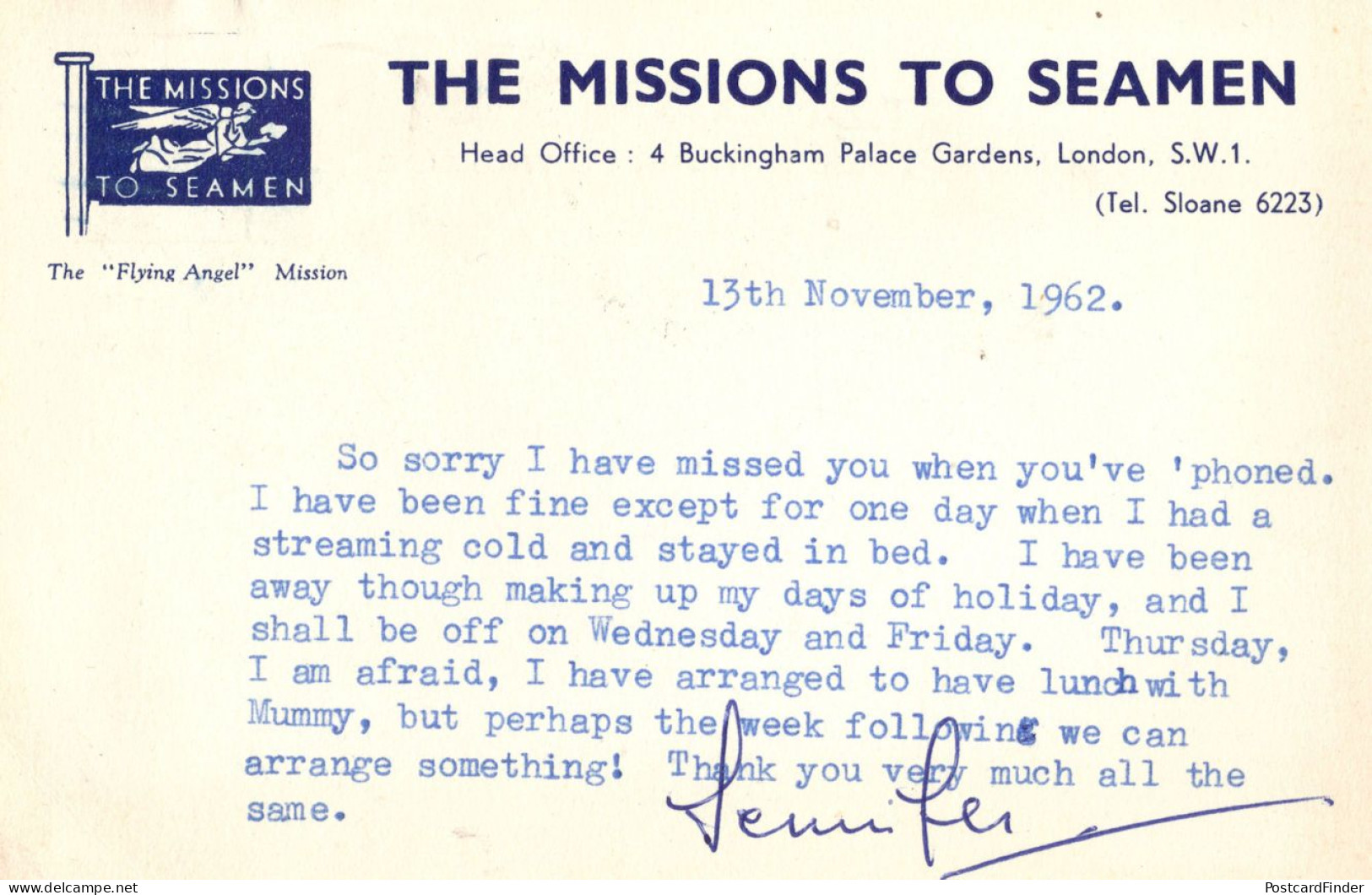 The Missions To Seaman Buckingham Palace 1960s Sailor Postcard Flag Cover - Other & Unclassified