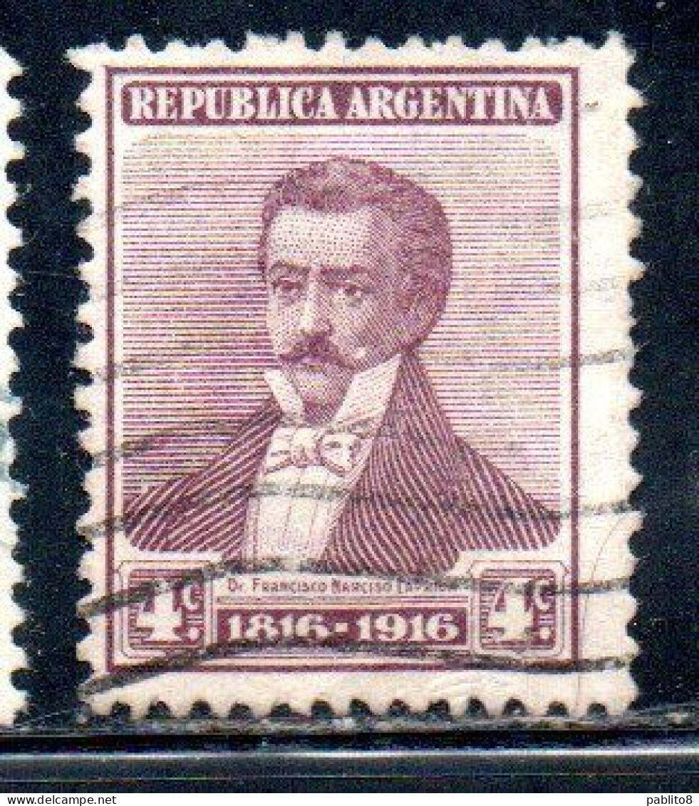 ARGENTINA 1916 FRANCISCO NARCISO DE LAPRIDA 4c USED USADO OBLITERE' - Usados