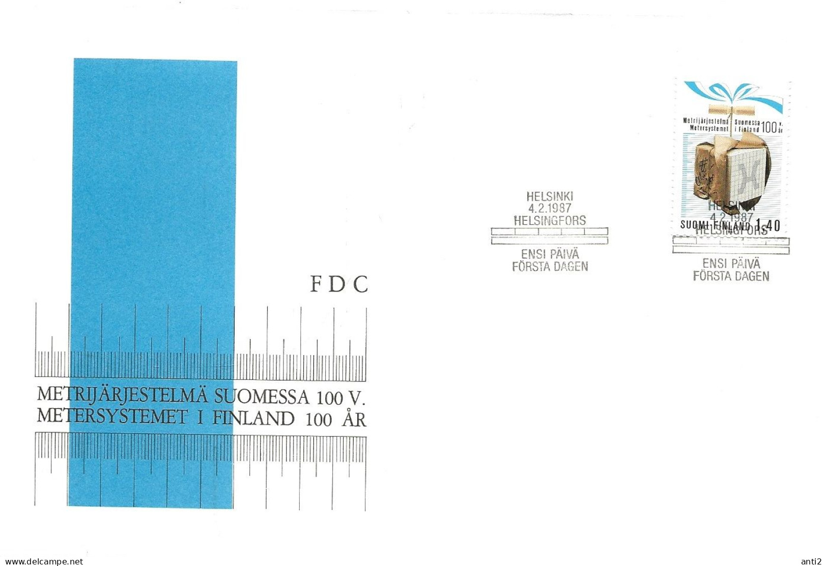 Finland   1987 Centenary Of The Metric System In Finland, Unit Cube With Packaging Mi 1010   FDC - Brieven En Documenten