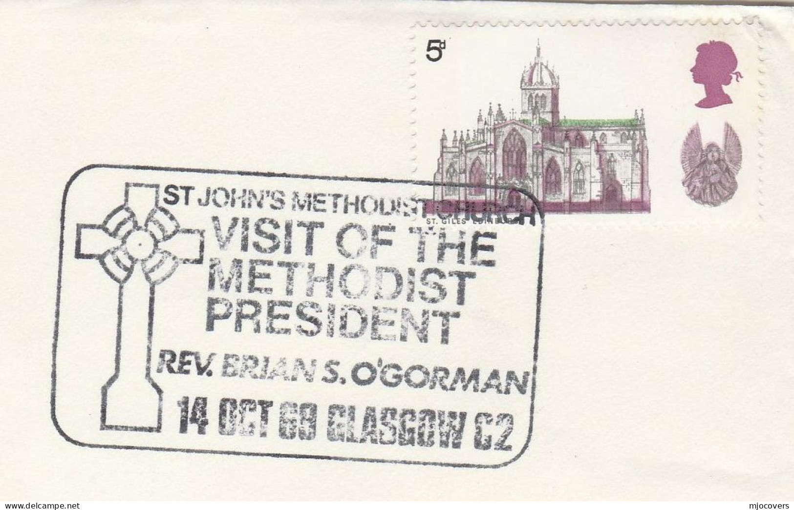 1969 Rev O'Gorman Visit Gasgow  ST JOHN's METHODIST CHURCH Event Cover Gb Stamps Religion - Lettres & Documents