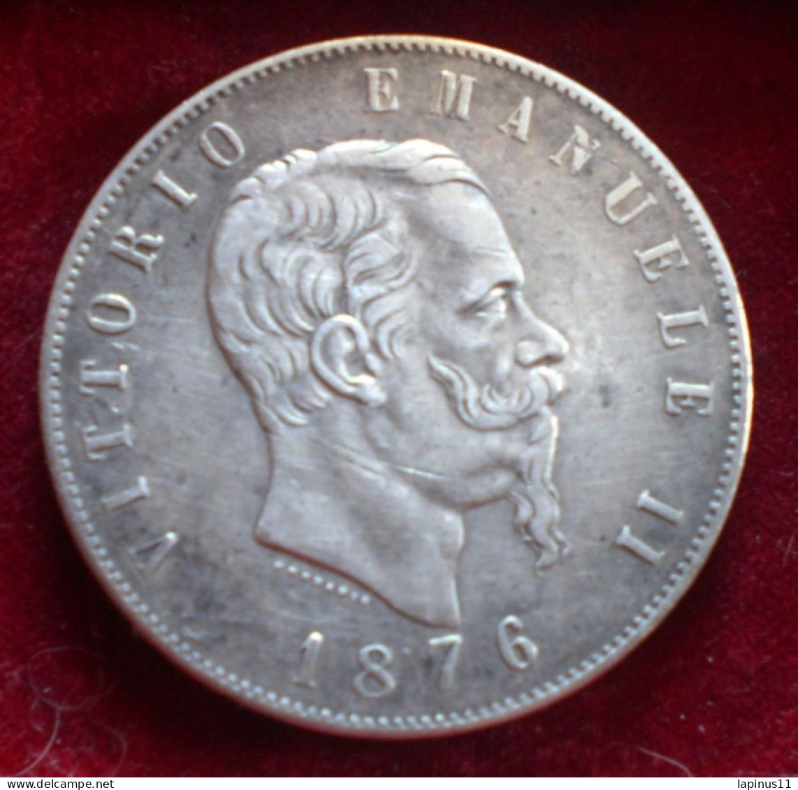 5 LIRE COIN VITTORIO EMANUELE II 1876 SILVER SILVER 25 Gr REF. TAGG. - 1900-1946 : Victor Emmanuel III & Umberto II