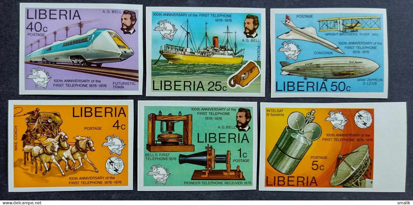 LIBERIA 1976 - 100th Anniversary First Telephone, Graham Bell, UPU Logo ERROR IMPERF Complete Set, MNH Very Fine - Liberia