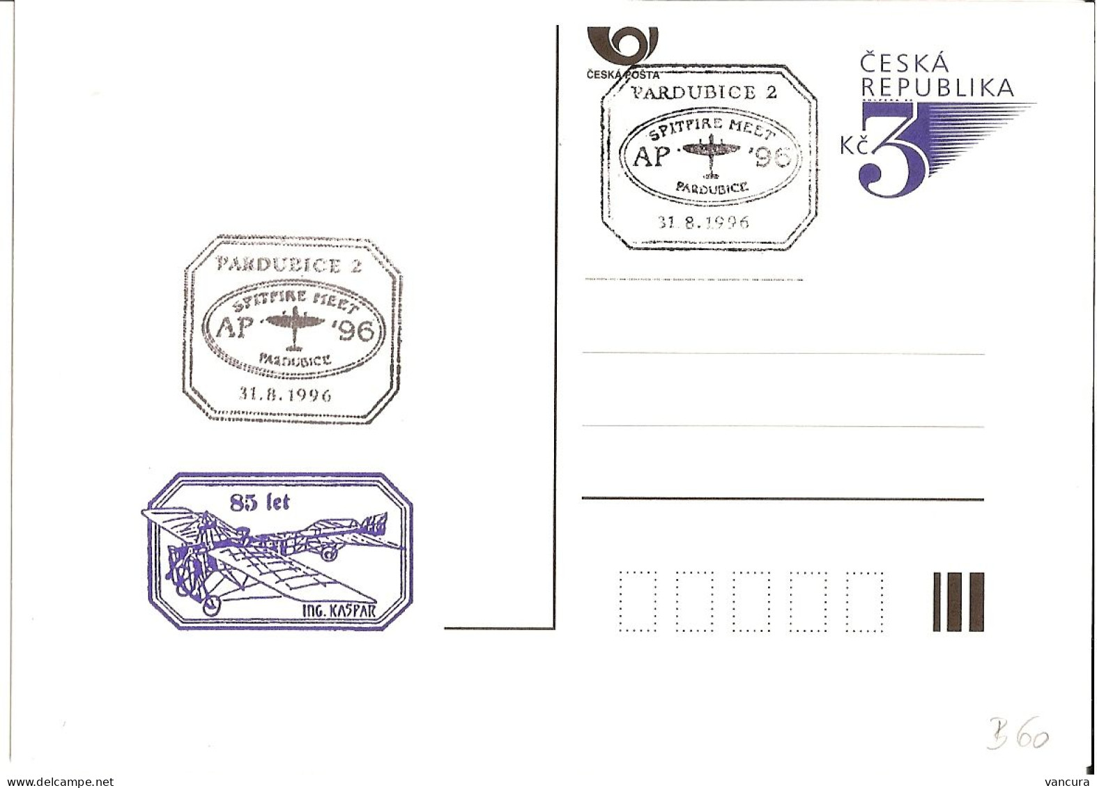 CDV B 60 Czech Republic Czech Spitfire Meet Cancel - Anniversary Of Ing Kaspar Flight 1996 - Airplanes