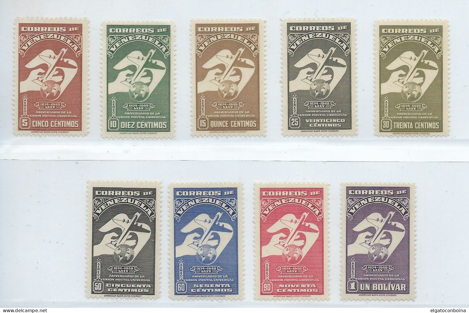 VENEZUELA 1950 UNIVERSAL POSTAL UNION 75 ANNIVERSARY AIRMAIL SET MI 554-62  SC C284-92 MH - Venezuela