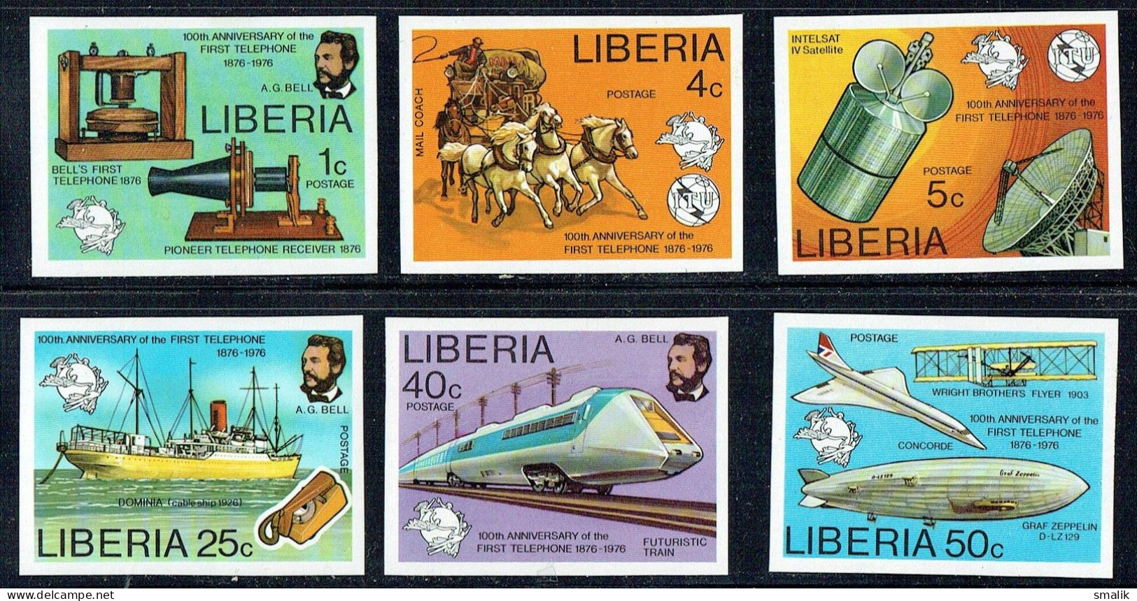 LIBERIA 1976 - 100th Anniversary First Telephone, Graham Bell, UPU Logo ERROR IMPERF Complete Set, MNH Very Fine - Liberia