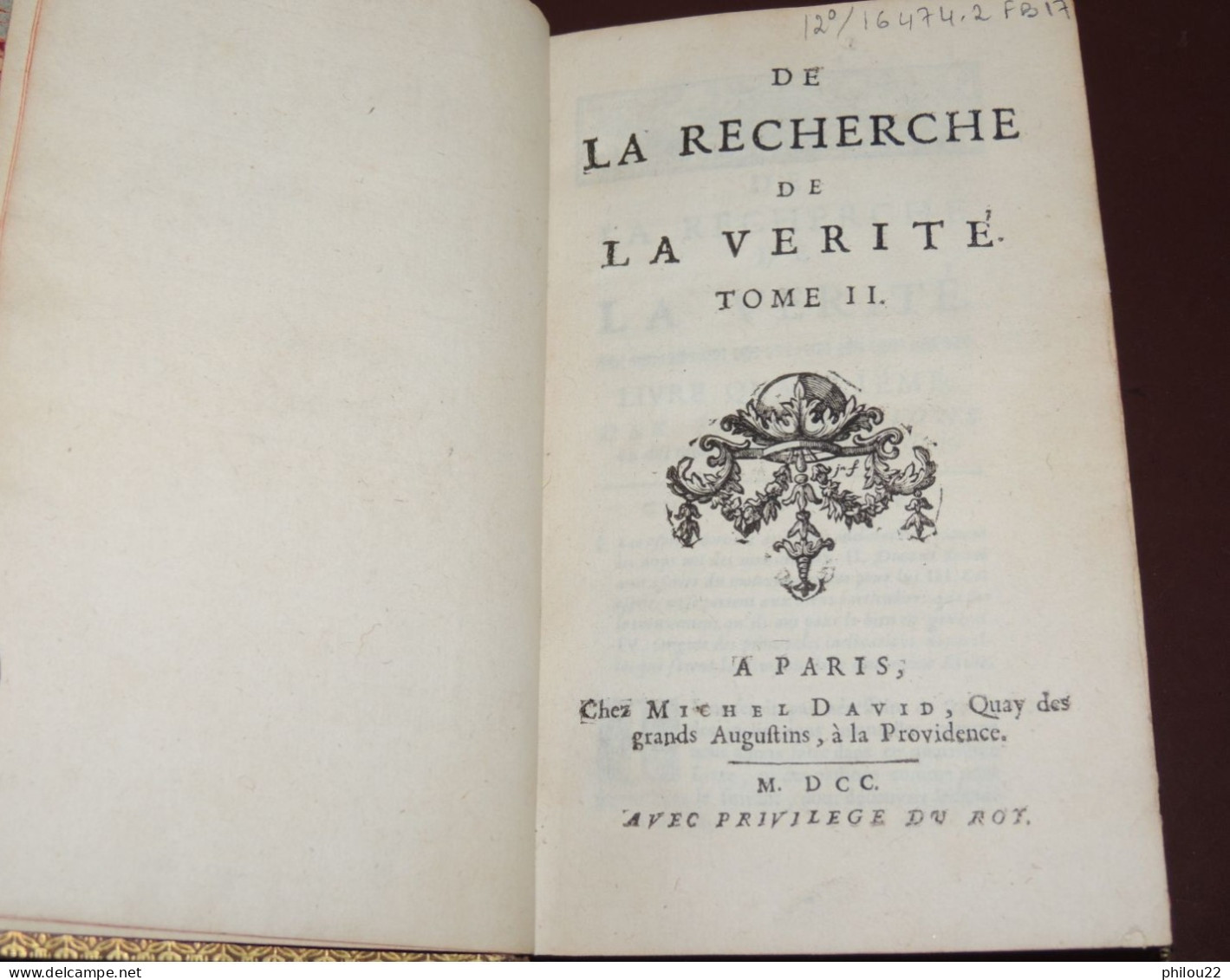 MALEBRANCHE  De La Recherche De La Vérité... Philosophie  Théologie  3 Vol. 1700 - Jusque 1700