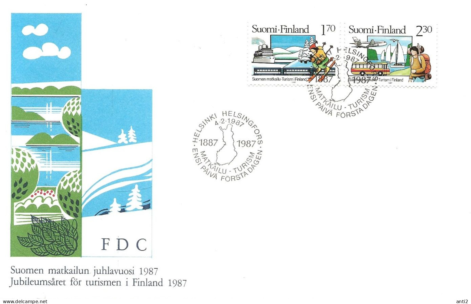 Finland   1987 Tourism: Centenary Of The Finnish Tourist Association, Skier And Hiker    Mi 1011-1012   FDC - Lettres & Documents