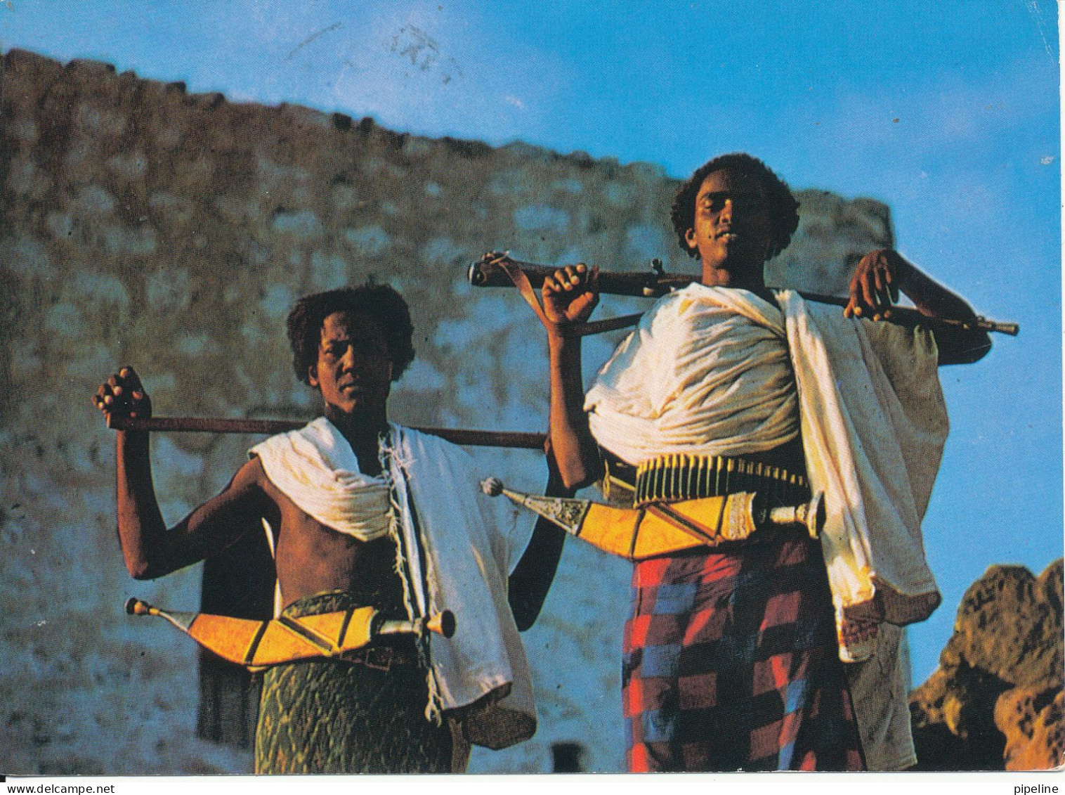 Ethiopia Postcard Sent To Denmark 13-6-1985 (Men Of Danakil) - Etiopia