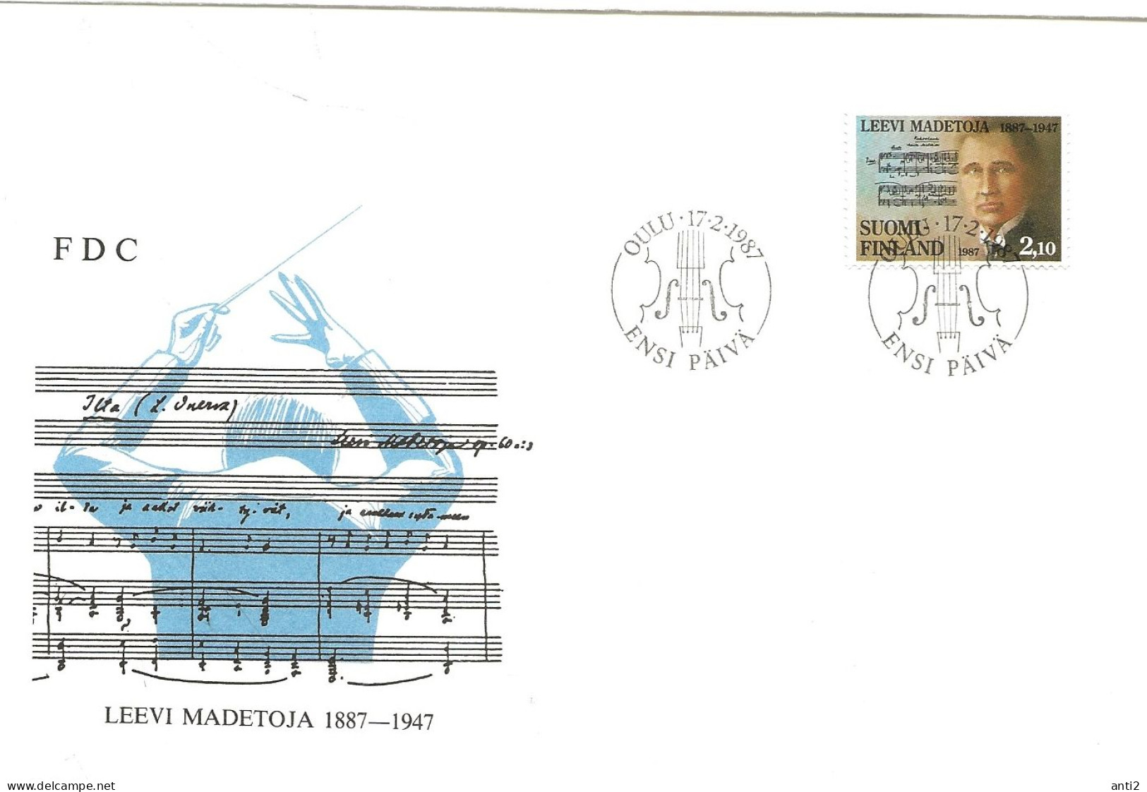 Finland   1987 100th Birth Anniversary Of Composer Leevi Madetoja    Mi 1014   FDC - Cartas & Documentos