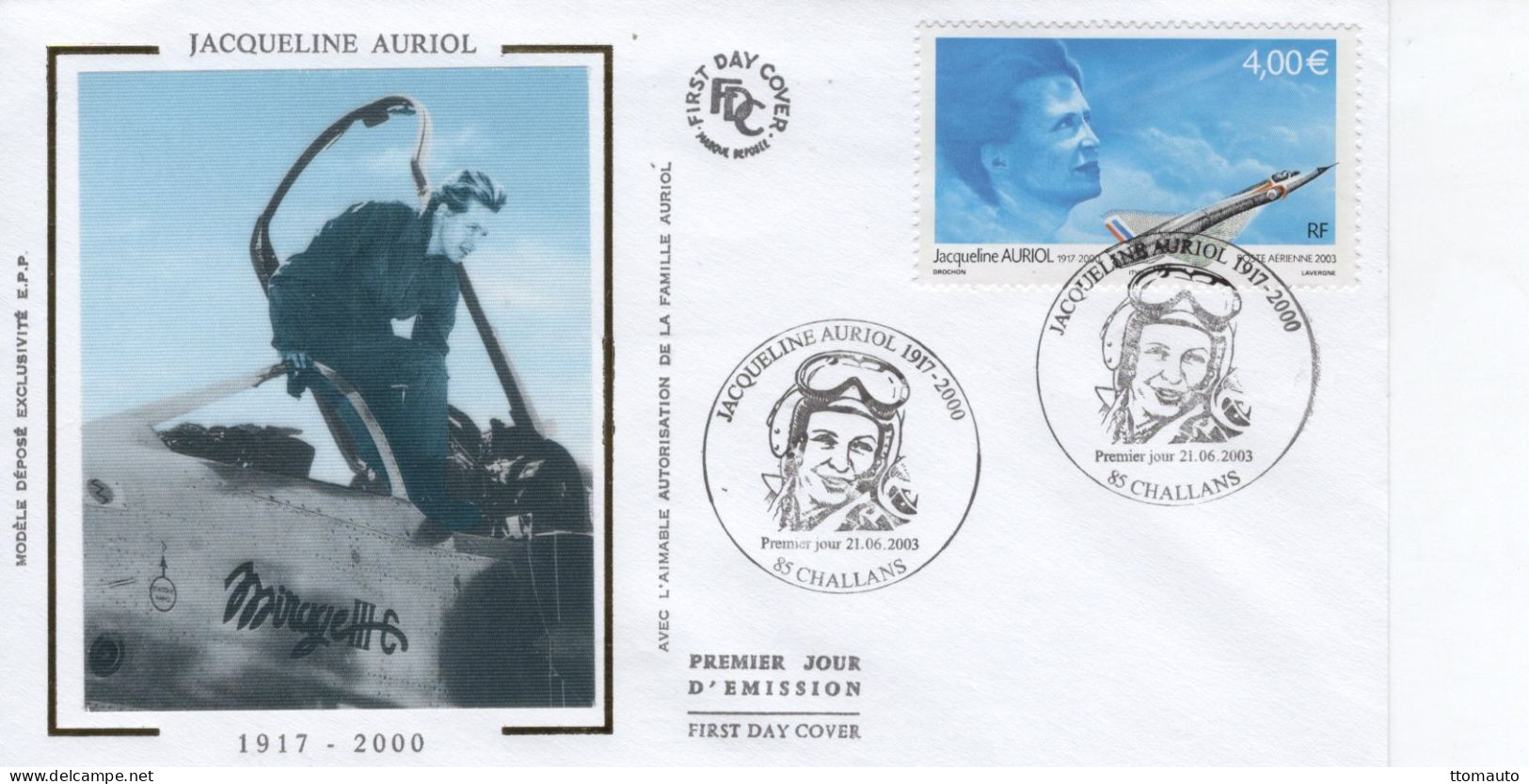 France FDC -  JACQUELINE AURIOL - Celebre Pilote D'Essai  - 1v Envelope Prémier Jour - Avions