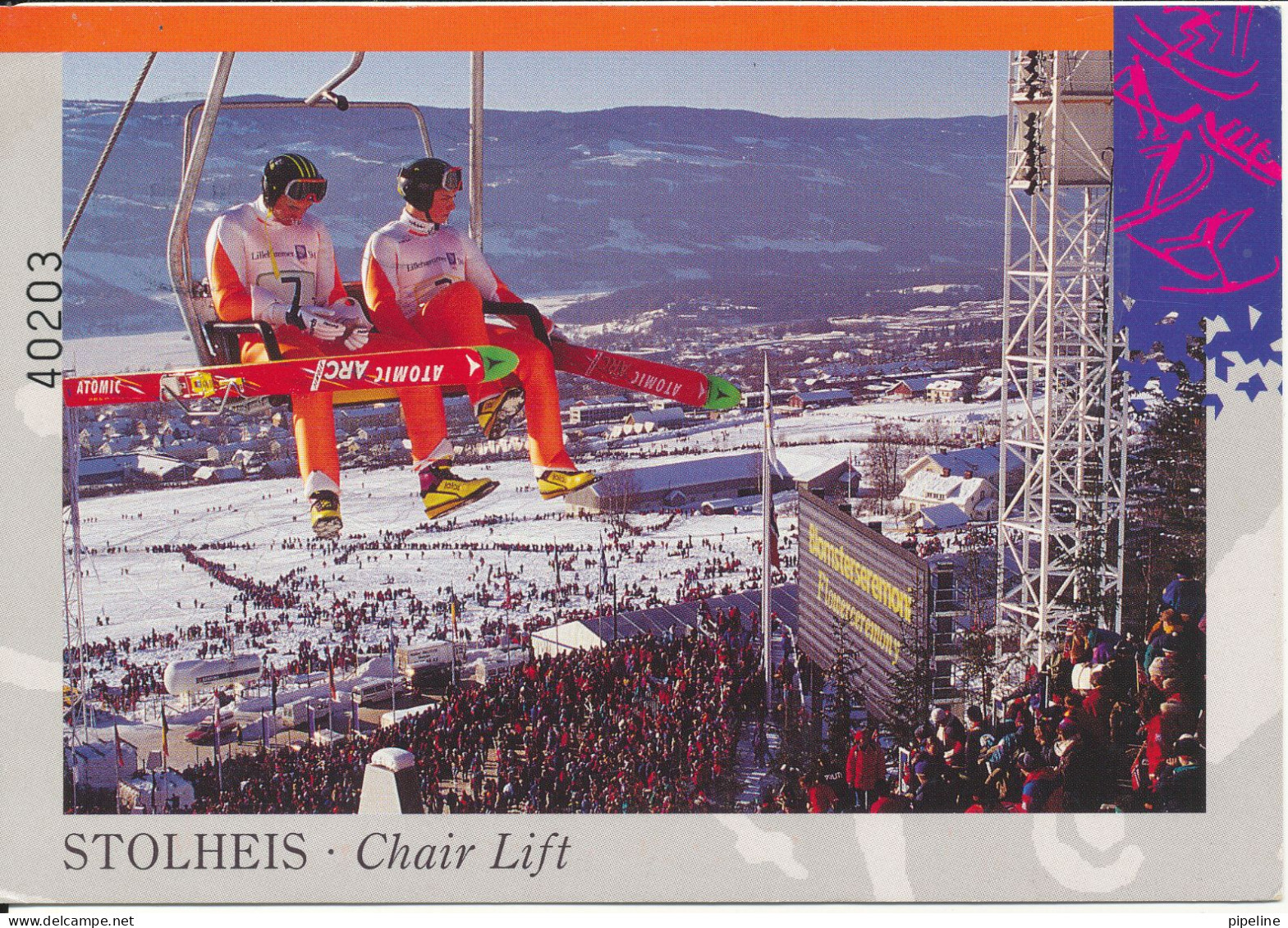 Norway Postcard Sent To Denmark Lillehammer 13-7-1998 Chair Lift - Islas Feroe