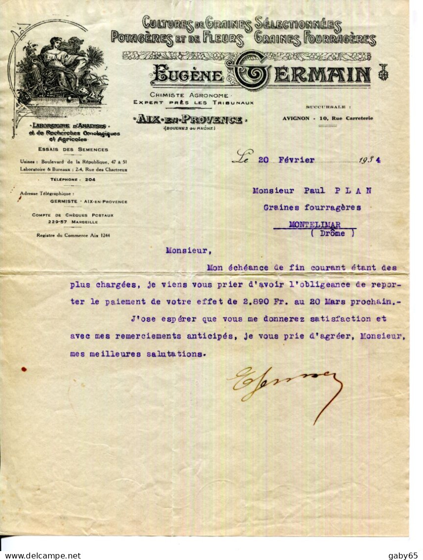 FACTURE13.AIX EN PROVENCE.CULTURES DE GRAINES POTAGÈRES,FLEURS & FOURRAGÈRES.EUGÈNE GERMAIN CHIMISTE AGRONOME. - Agricoltura