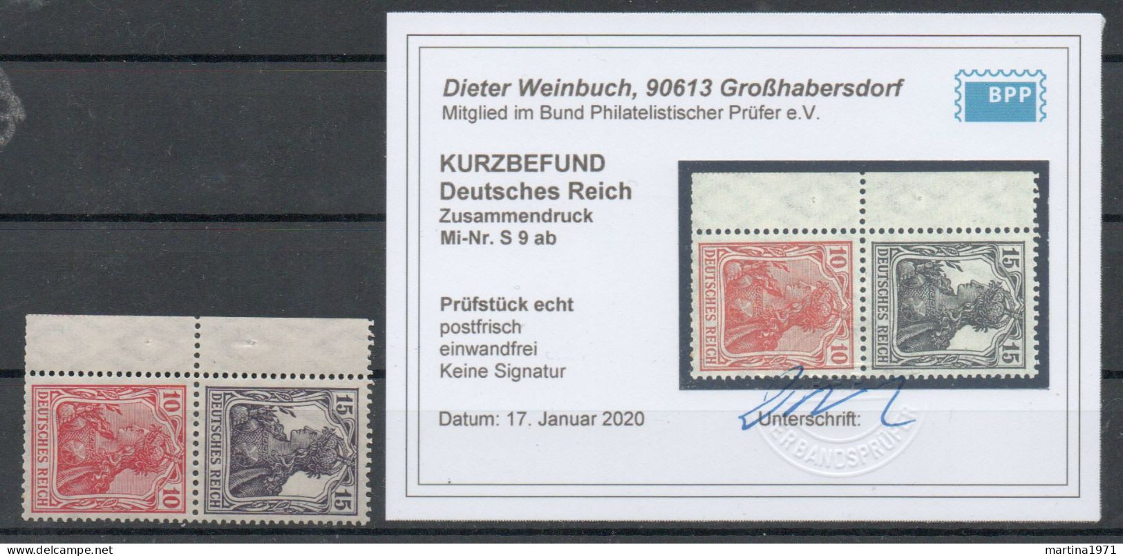 Z211/ Deutsches Reich Zusammendruck S9ab Mit Kurzbefund Weinbuch Postfrisch/ ** - Markenheftchen  & Se-tenant