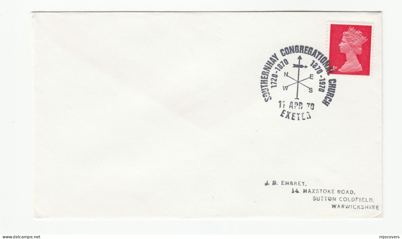 WEATHER VANE 1970 Exeter EVENT COVER Southernhay Congregational Church Gb Stamps Religion Meteorology - Climat & Météorologie