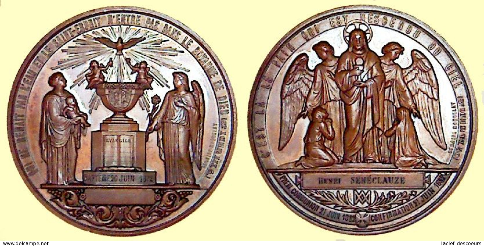 Médaille De Baptême, Communion Et Confirmation. - Religion &  Esoterik
