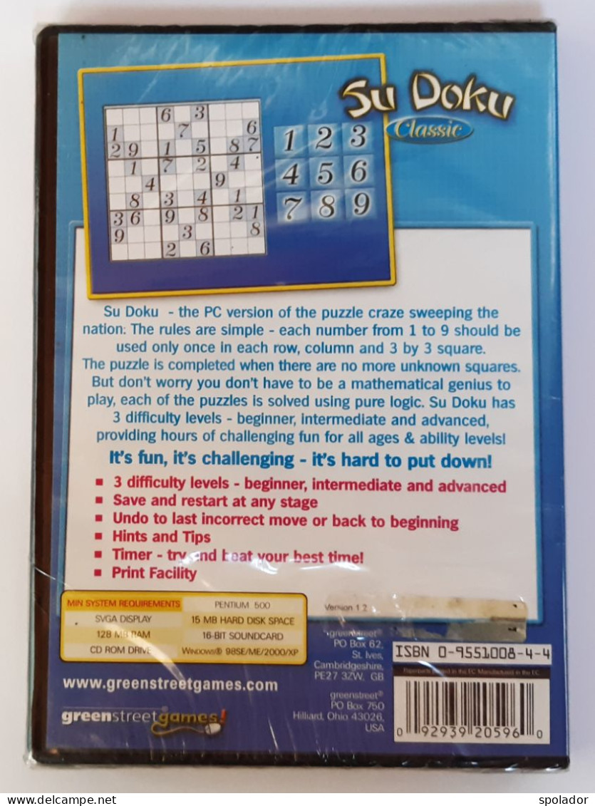 New-Su Doku Classic-PC CD ROM-Game-Green Street Games-The Nation's Number One Puzzle Craze - Jeux PC