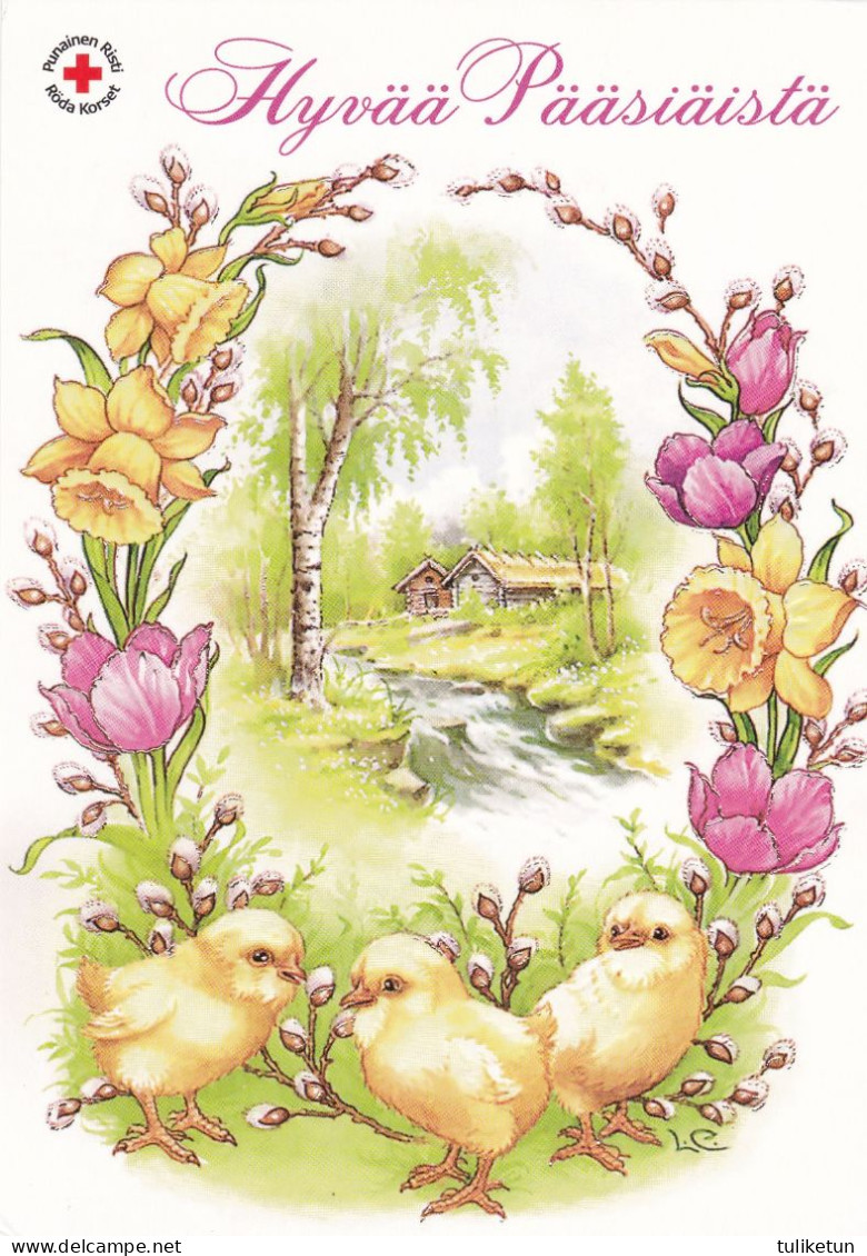 Postal Stationery - Chicks - Easter Flowers - Red Cross - Suomi Finland - Postage Paid - Lars Carlsson - Interi Postali