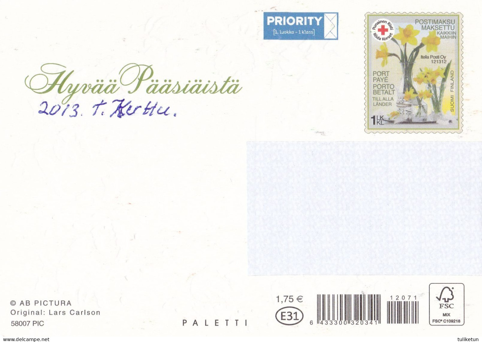 Postal Stationery - Chicks - Easter Flowers - Red Cross - Suomi Finland - Postage Paid - Lars Carlsson - Ganzsachen