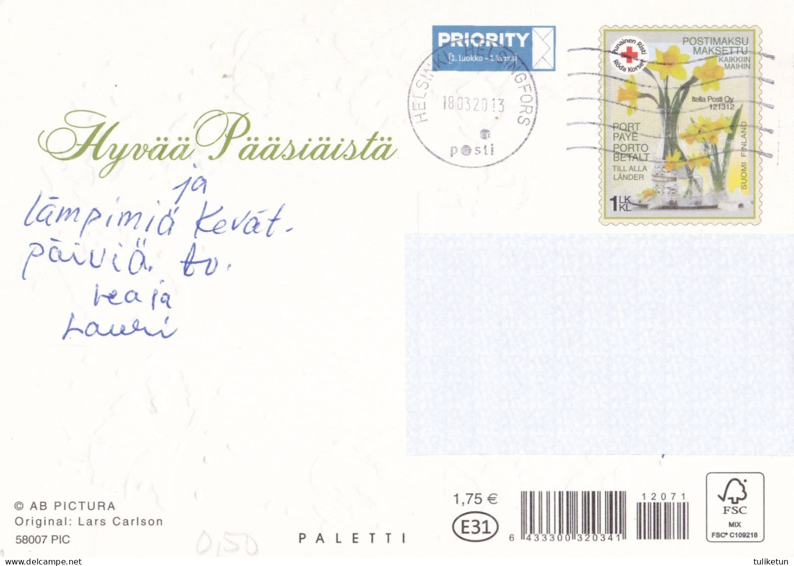 Postal Stationery - Chicks - Easter Flowers - Red Cross - Suomi Finland - Postage Paid - Lars Carlsson - Interi Postali