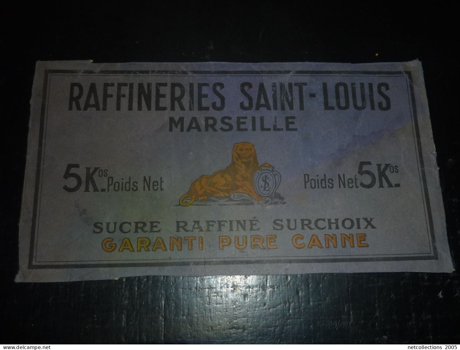 SAINT-LOUIS MARSEILLE - DESSUS DE BOITE DE 5KG DE SUCRE RAFFINE GARANTI PURE CANNE  (DOC-C) - Sucres
