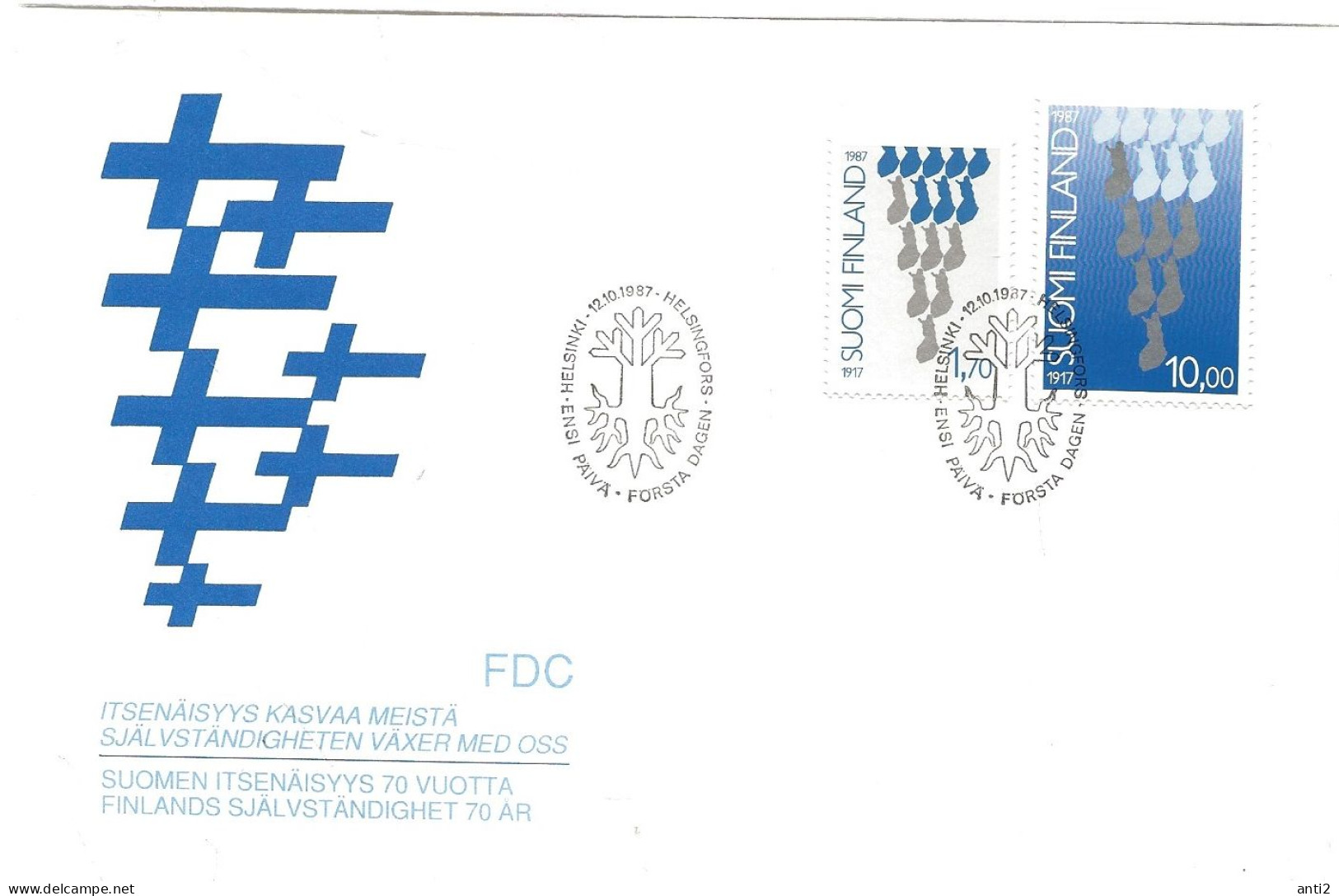 Finland   1987 70th Anniversary Of Independence, Maps Of Finland  Mi 1029-1030   FDC - Cartas & Documentos