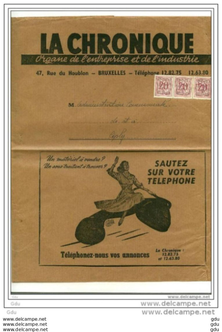 Belgique: Bande D'envoi Pour Journal " La Chronique " 1953 Affr.3xPO632 -peu Courant-(format A4)  >>> - Bandas Para Periódicos