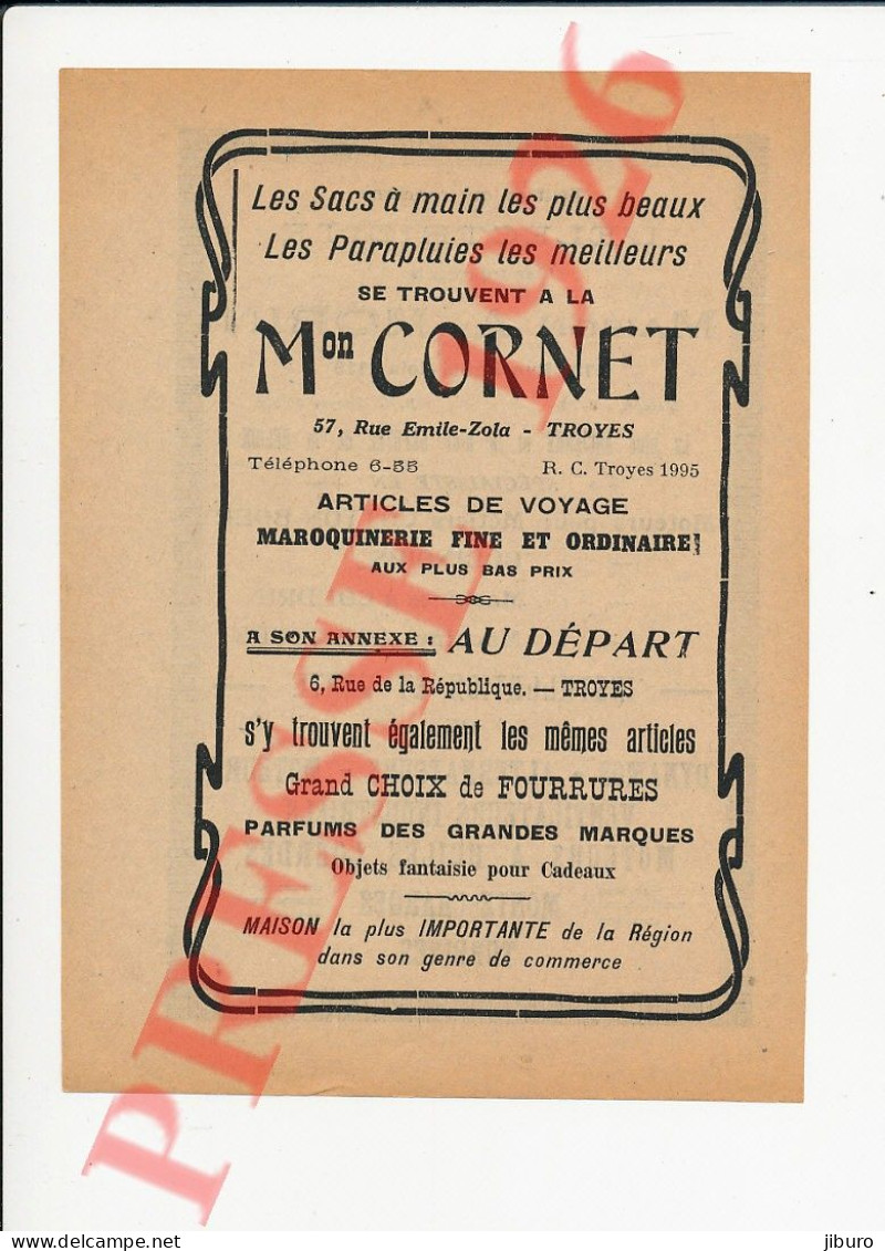 Publicité 1926 Cornet Maroquinerie Troyes + Maison A. Morin Electricité Moteurs Cotton-Boer - Non Classés