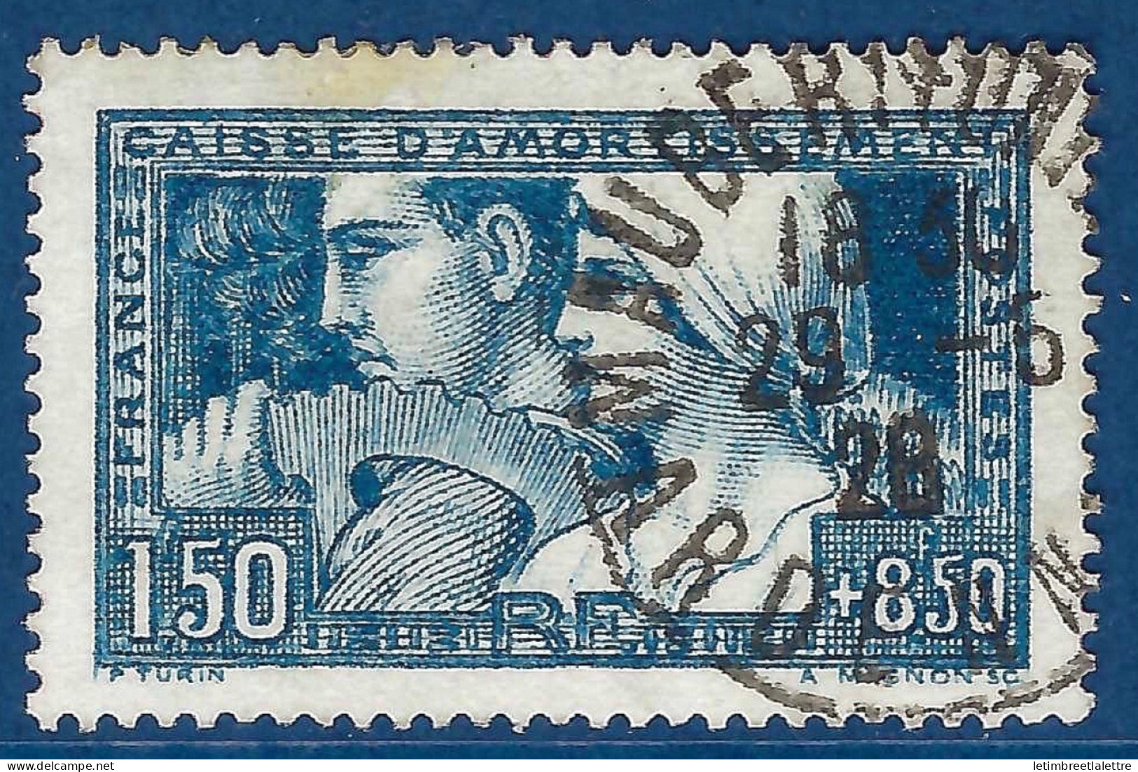 France - YT N° 252 C - Oblitéré - Bleu Vert - Signé Brun Avec Certificat - 1928 - Gebraucht