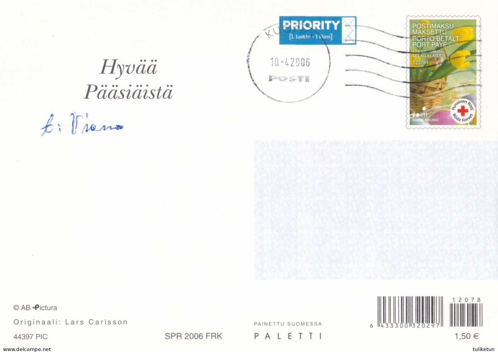 Postal Stationery - Chicks - Easter Flowers - Eggs - Red Cross 2006 - Suomi Finland - Postage Paid - Lars Carlsson - Postal Stationery