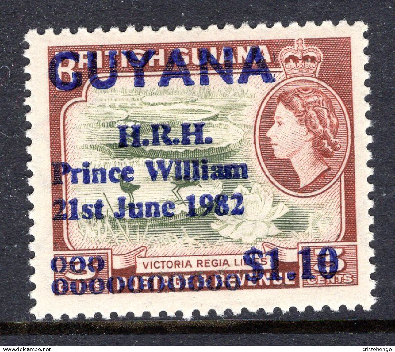 Guyana 1982 Birth Of Prince William Of Wales - $1.10 On 3c Victoria Lily - Wmk. Script - HM (SG 983c) - Guyana (1966-...)