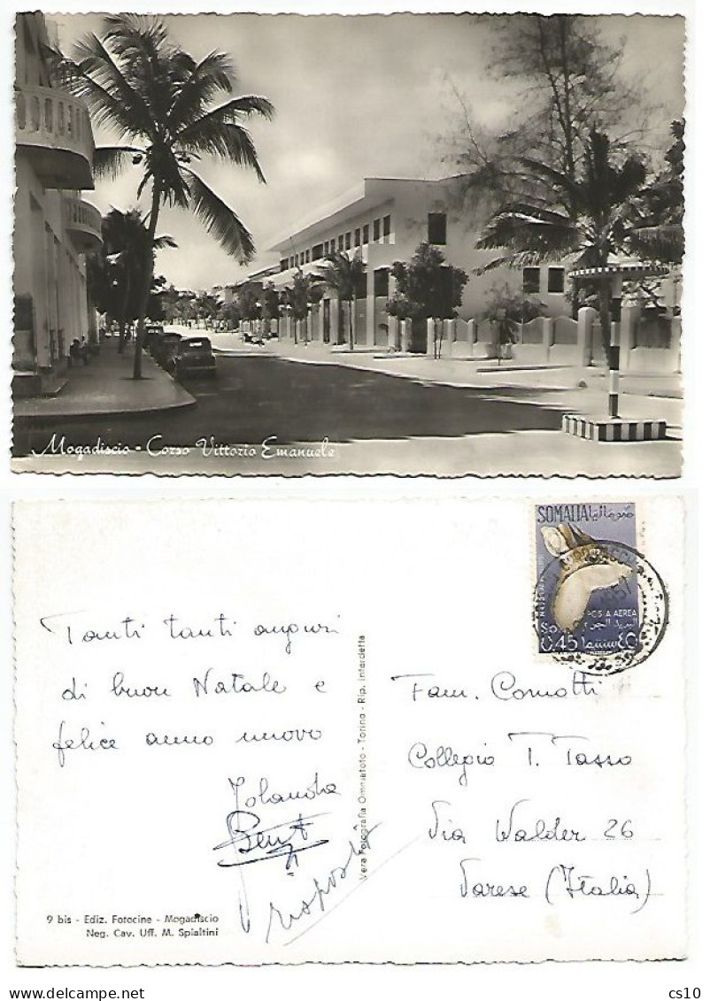 Somalia   Airmail S.0.45 Antelope Solo Franking B/w Pcard Mogadiscio Coso Vittorio Emanuele 19dec1957 To Italy - Somalia