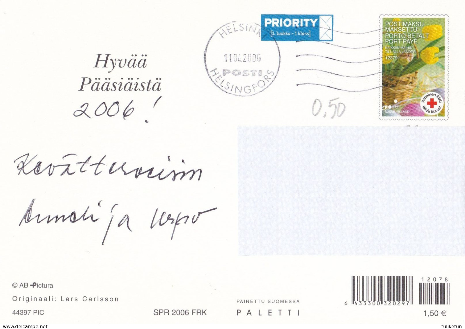 Postal Stationery - Chicks - Easter Flowers - Eggs - Red Cross 2006 - Suomi Finland - Postage Paid - Lars Carlsson - Postal Stationery