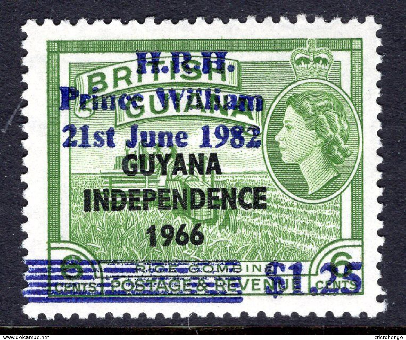 Guyana 1982 Birth Of Prince William Of Wales - $1.25 On 6c Rice Combine HM (SG 986) - Guyana (1966-...)