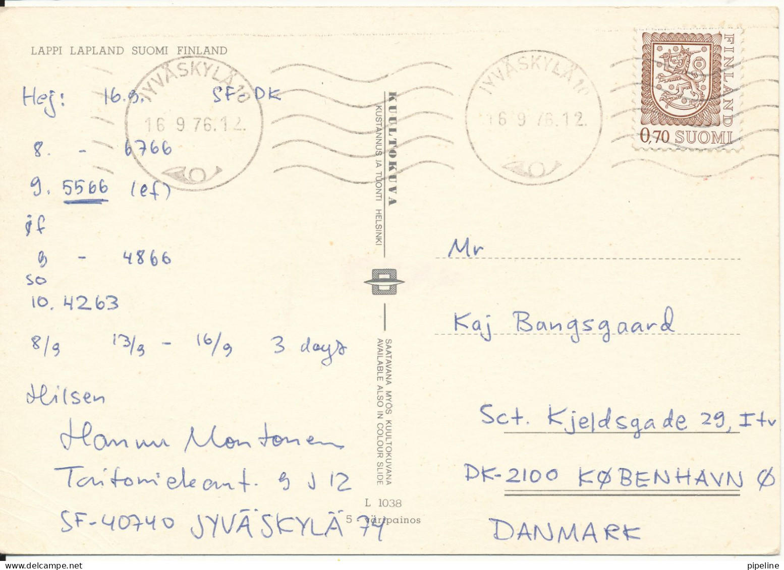 Finland Postcard Sent To Denmark 16-9-1976 (Lappi Lapland FINLAND) - Finlandia