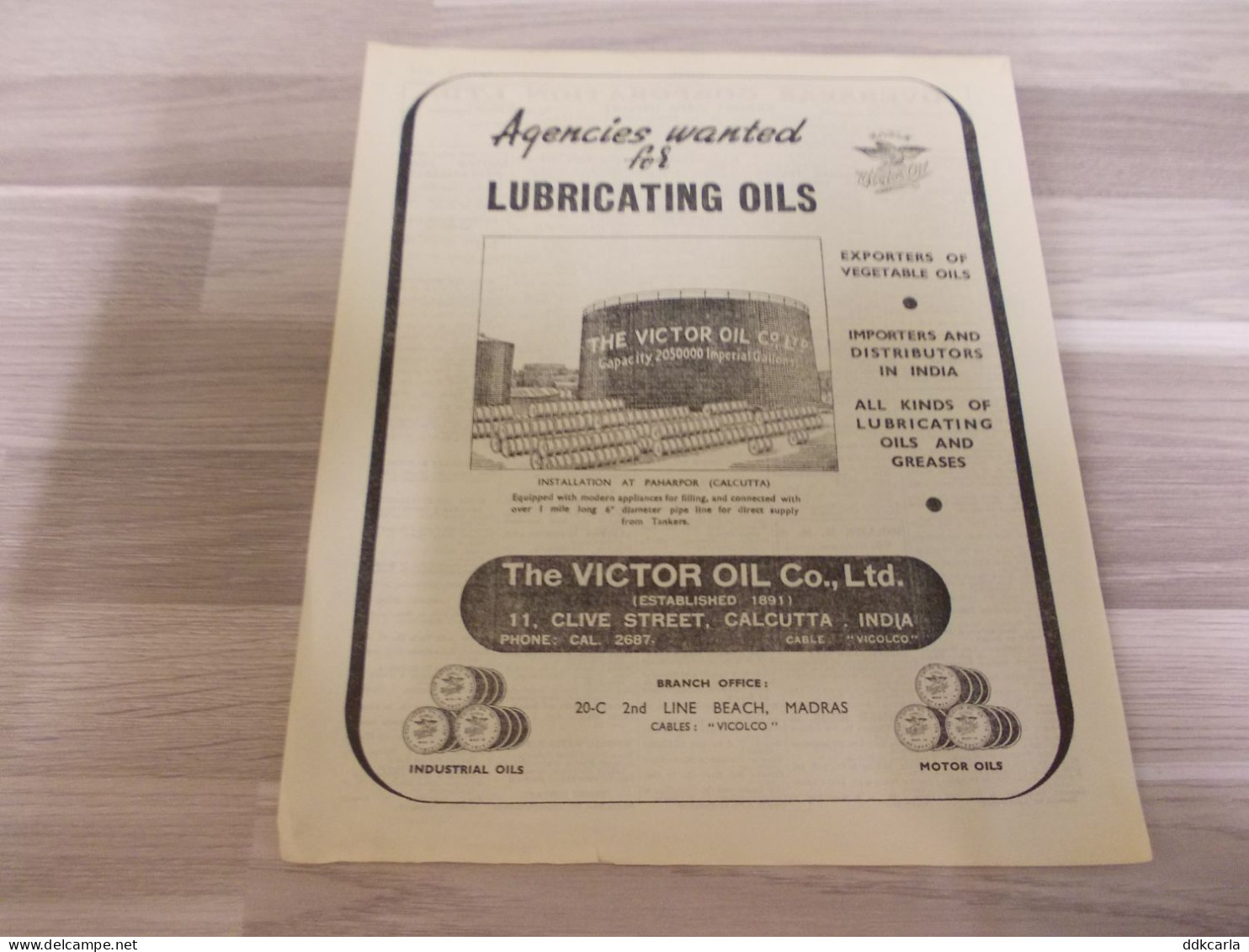 Reclame Advertentie Uit Oude Telefoongids 1947 - The Victor Oil Co. Ltd. - Motor And Industrial Oils - Advertising