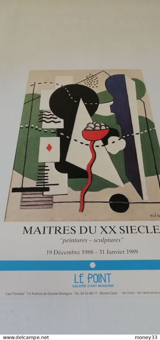 Affiche D'exposition " FERNAND LEGER" Galerie Le Point Monaco Monte-Carlo 19 Décembre Au 31 Janvier 1989 - Manifesti