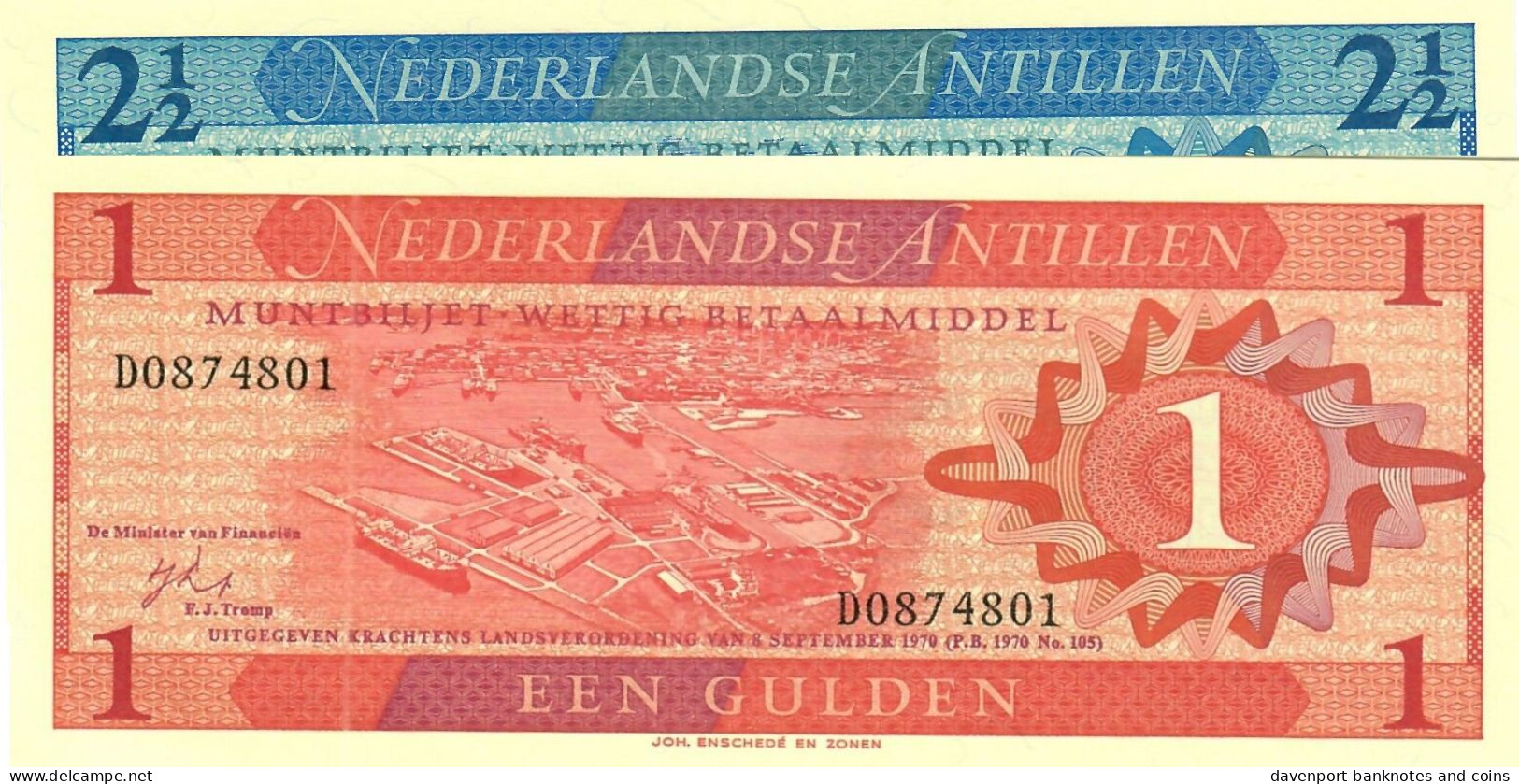 SET Netherlands Antilles 1 & 2.50 Guilders (Gulden) 1970 UNC - Antilles Néerlandaises (...-1986)