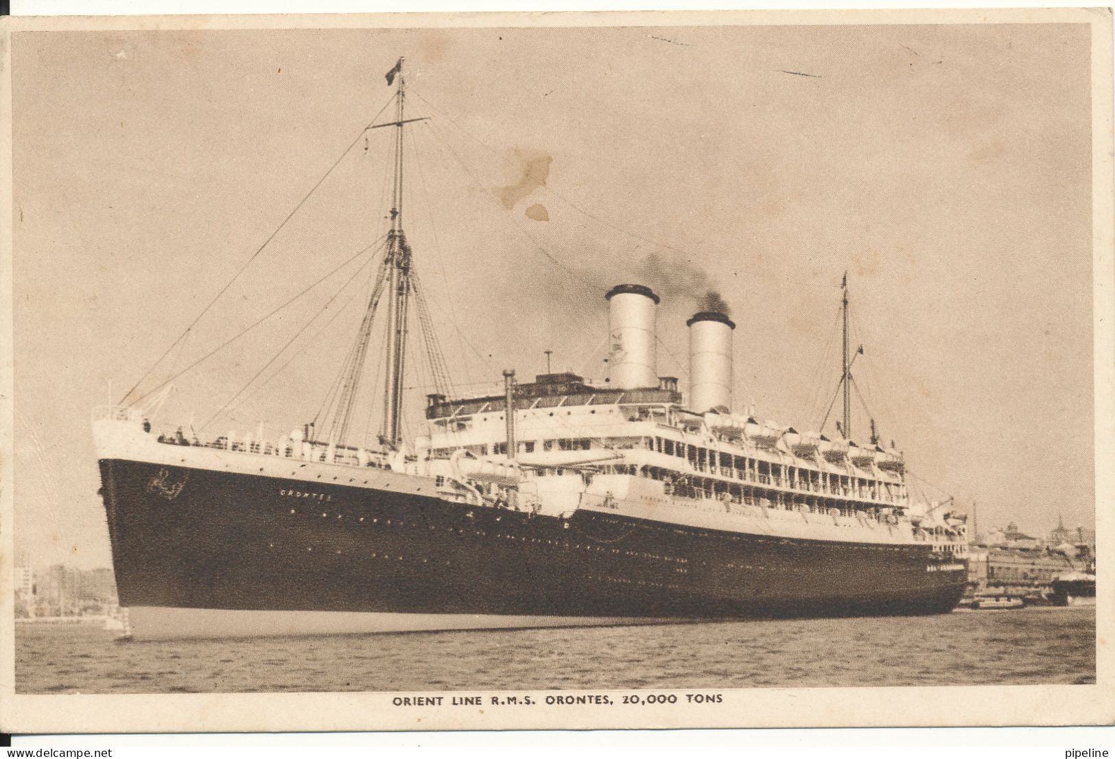 Postcard Sent To Denmark From Egypt On Board The Orient Line RMS Orontes - Steamers