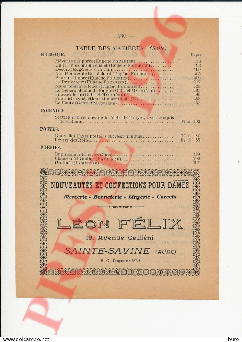 Publicité 1926 Léon Félix Avenue Gallieni Sainte-Savine Mercerie Bonneterie - Non Classés