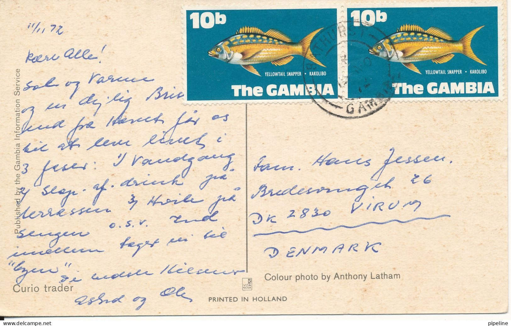 Gambia Postcard Sent To Denmark 11-11-1972 (Curio Trader) - Gambie