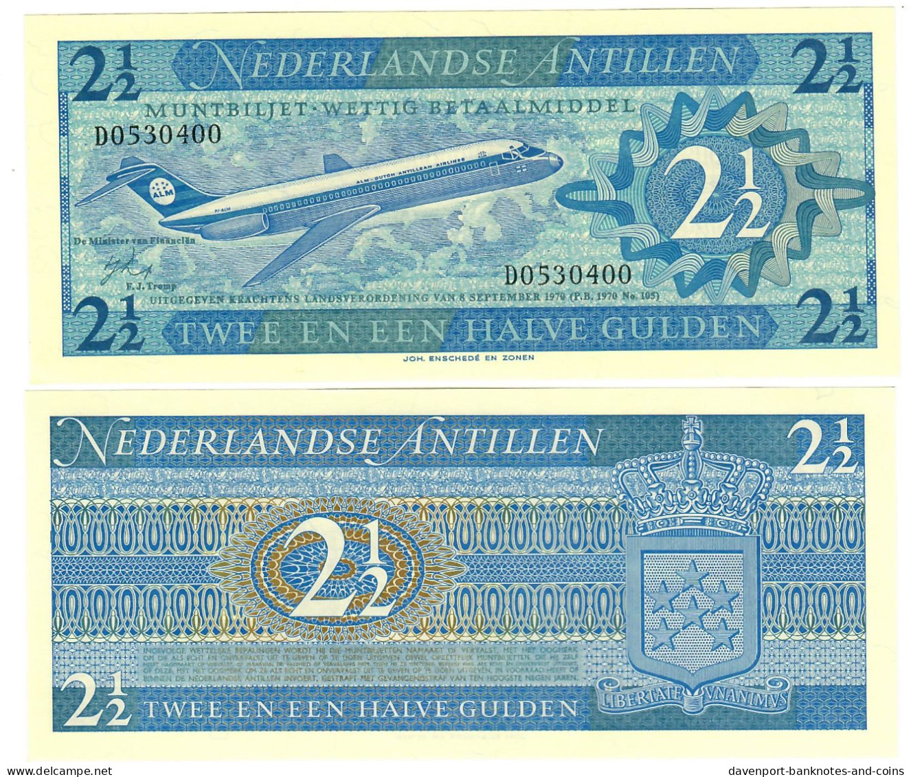 Netherlands Antilles 2.50 Guilders (Gulden) 1970 UNC - Antillas Neerlandesas (...-1986)