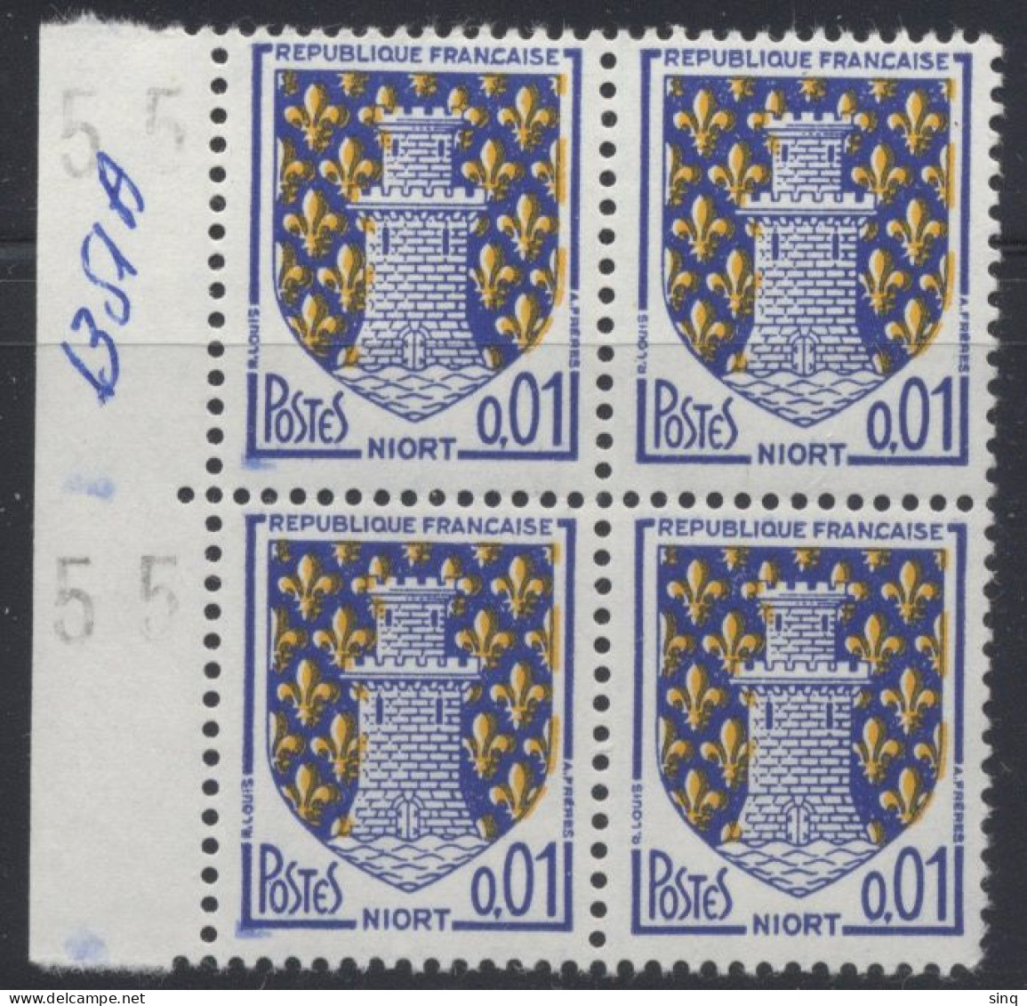 N° 1351A Niort Faciale 0,01 F X4 - Nuevos